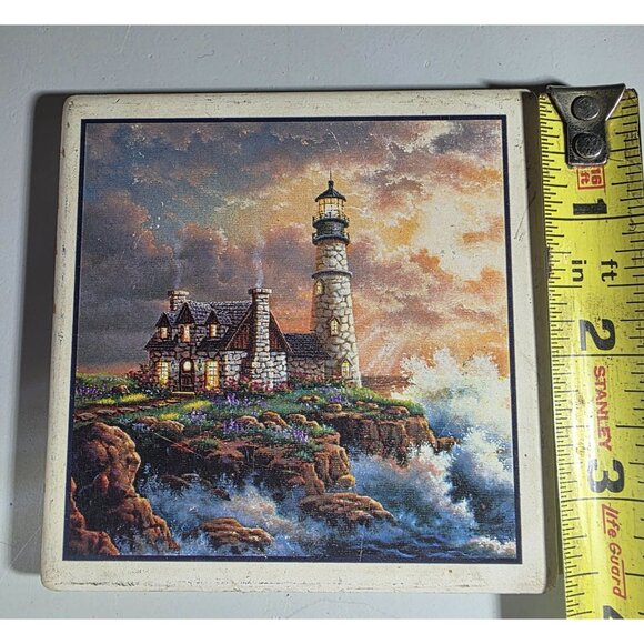 Lighthouse Ceramic Coasters Set Of 3 With Cork Backing beachcore ocean nautical - Picture 5 of 5